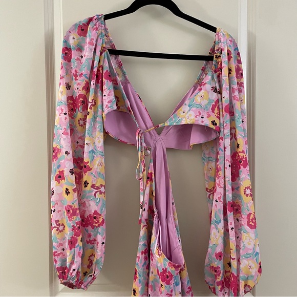 Showpo Frederica Tie Back Long Sleeve Mini Dress in Pink Panther | Size - US 2 - Picture 4 of 7